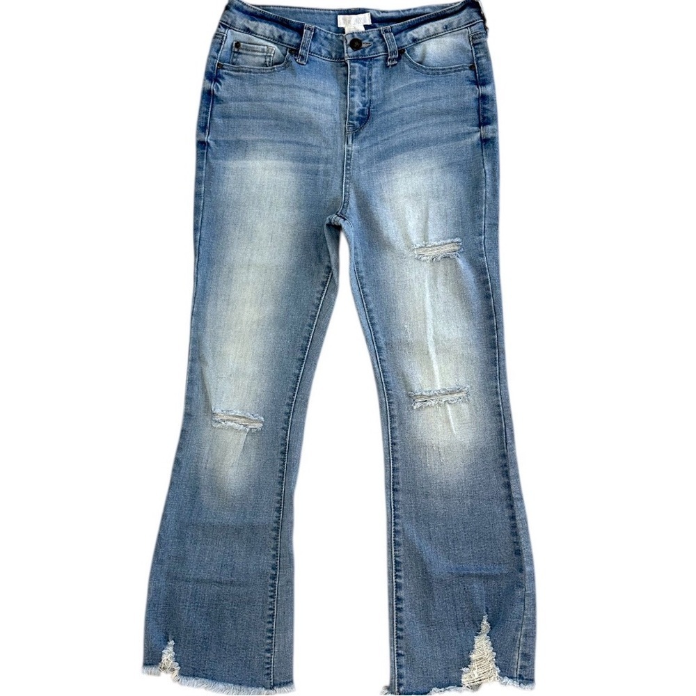 Y2K Sky & Sparrow Juniors Raw Hem Distressed Crop Flare Jeans Size 7